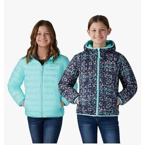 Eddie Bauer Girls Reversible Hooded Duck Down Puffer Jacket size L /14-16 Zipper